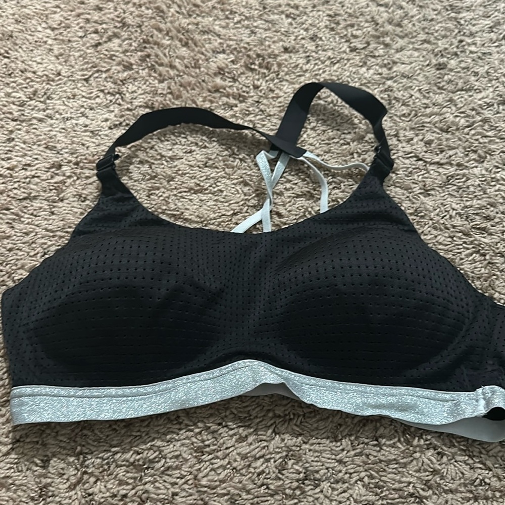 Black & Sparkly Silver Trim Sports Bra